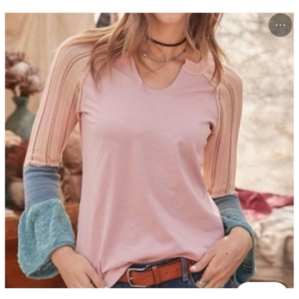 Sundance Cozy Canyon Boho Hippie Crochet Bell Sleeve Knitted Top XS